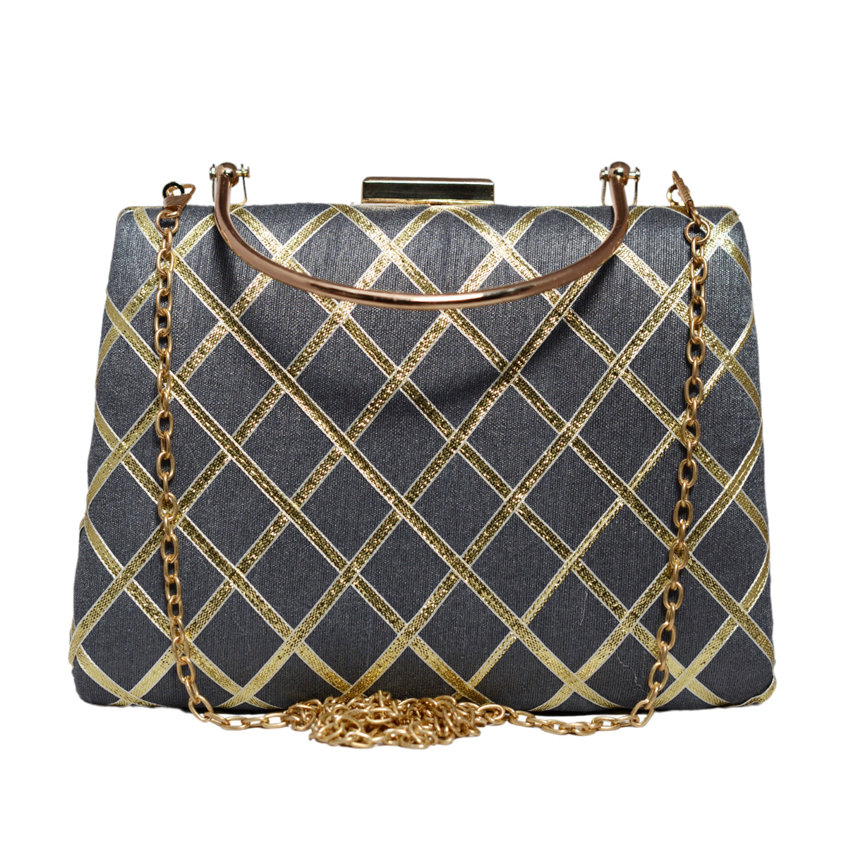 Grey Gota Patti Fabric Clutch