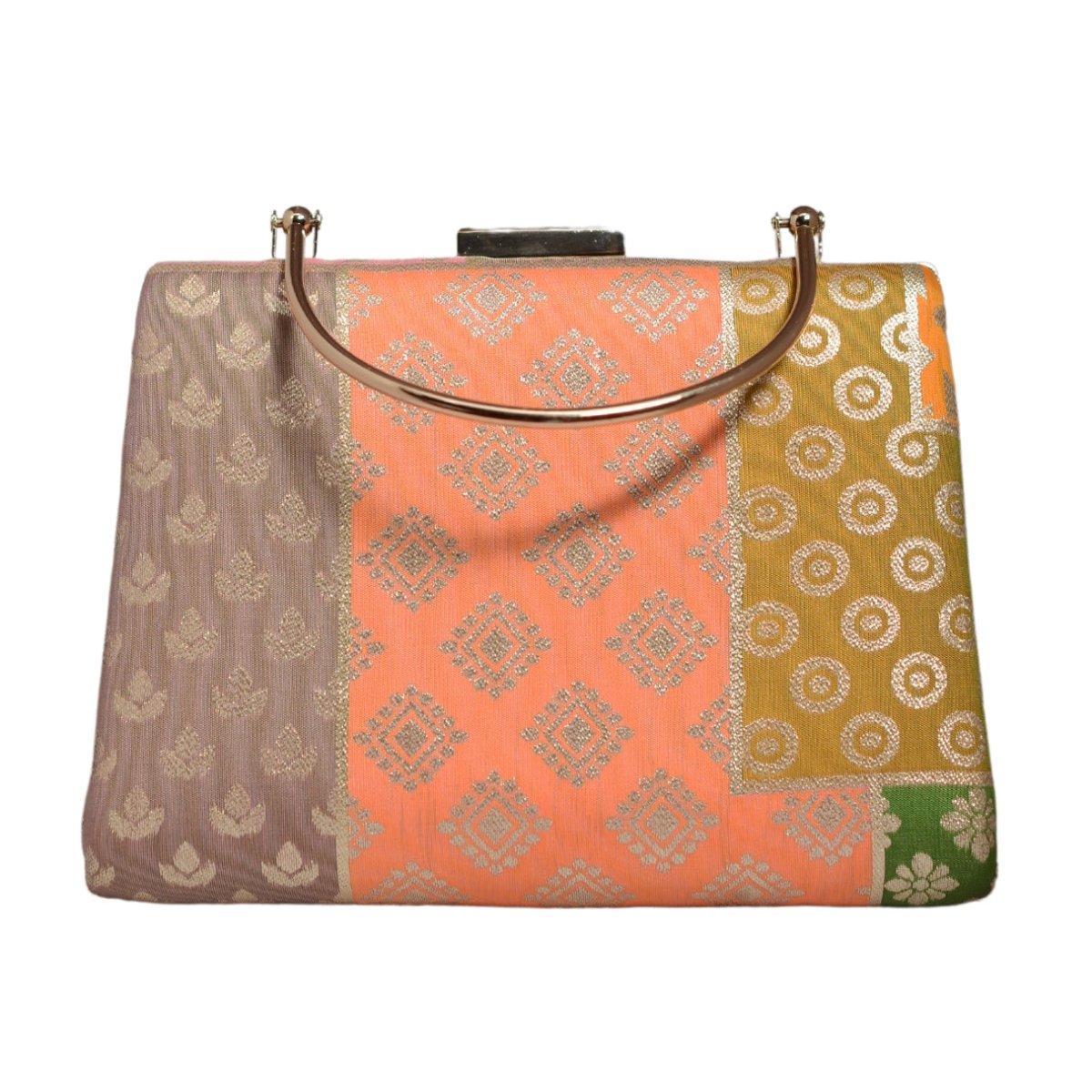 Orange Multipattern Brocade Fabric Clutch