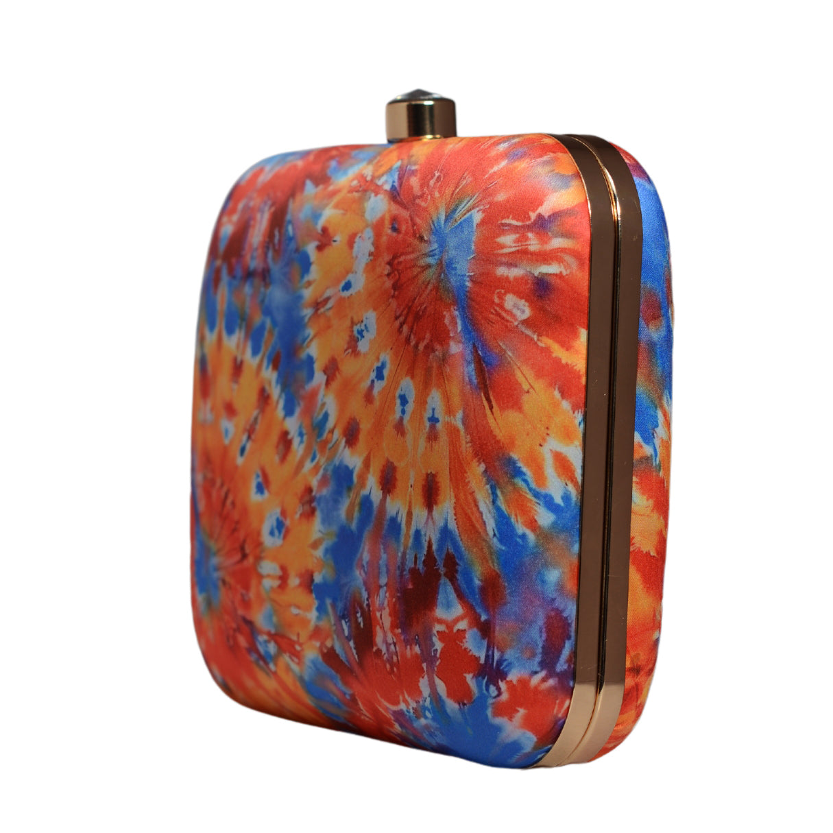 Orange And Blue Tie And Dye Printed Clutch