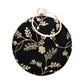 Black And Golden Floral Embroidery Round Clutch