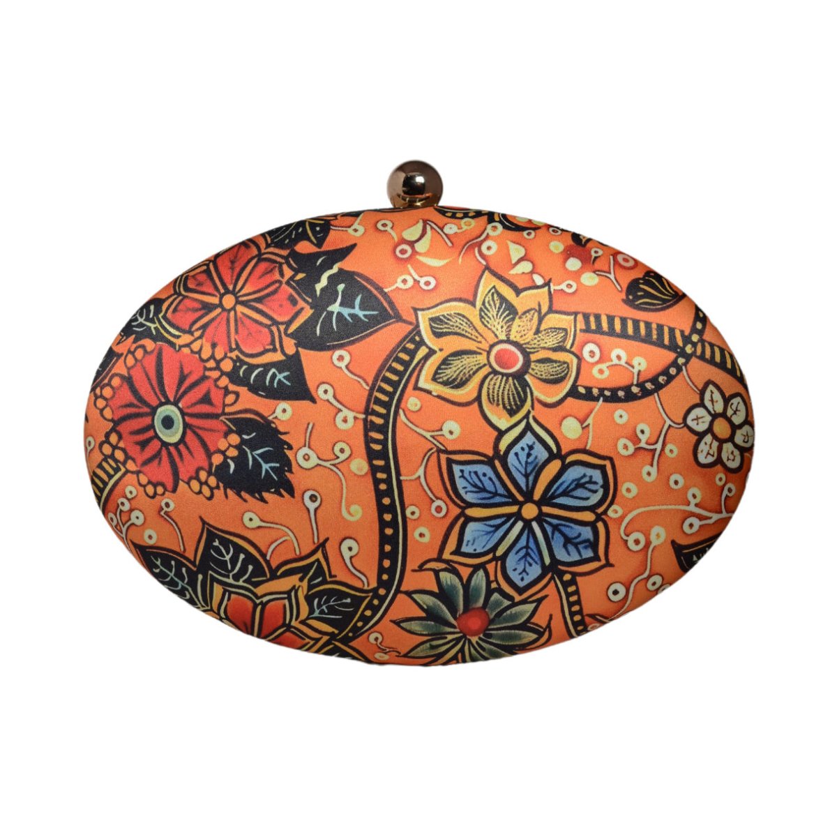 Orange Floral Printed Oval Clutch