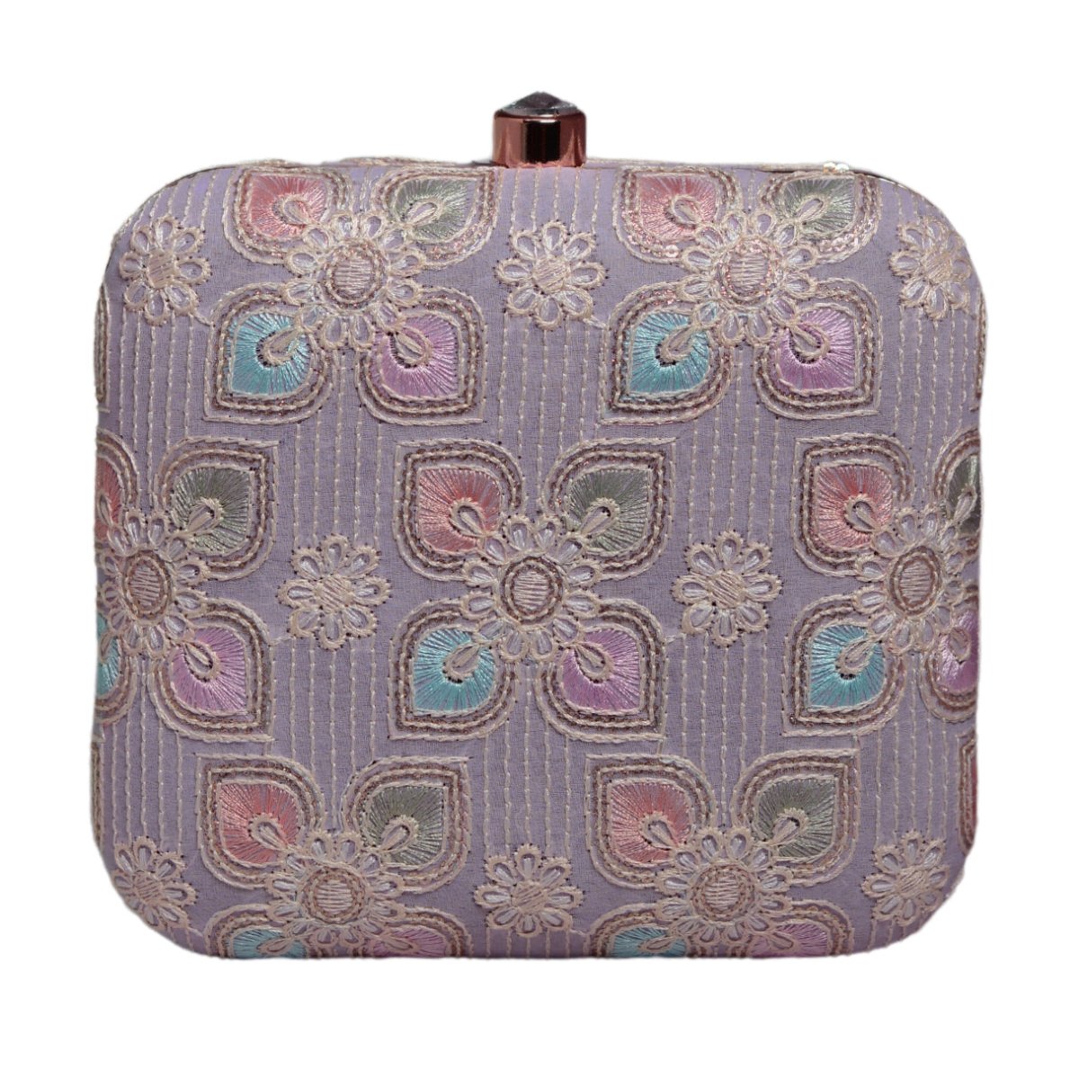 Lavender Floral Thread Embroidery Clutch