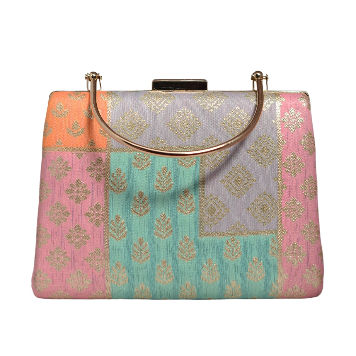 Pink Multipattern Brocade Fabric Clutch