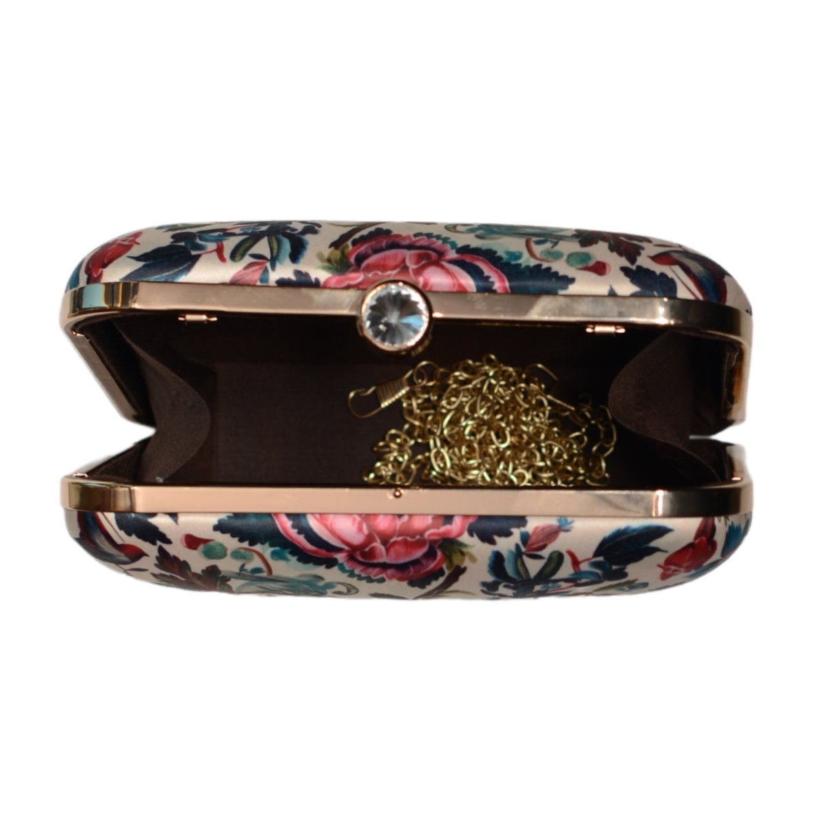 White Based Pink Floral Printed Clutch