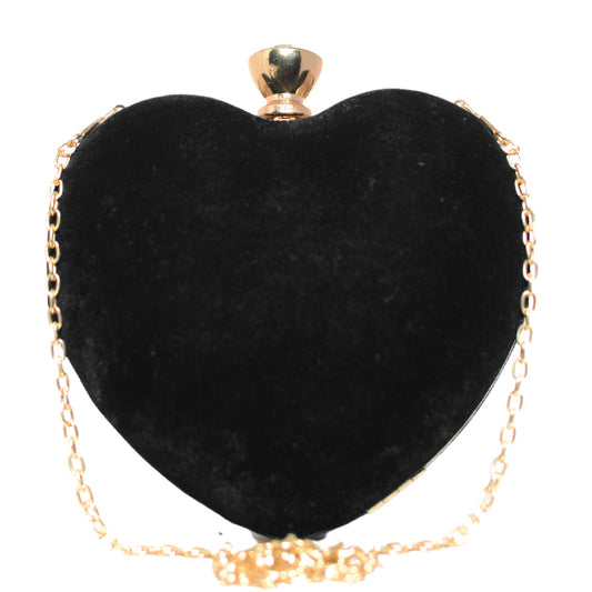 Black Velvet Fabric Heart Shape Clutch