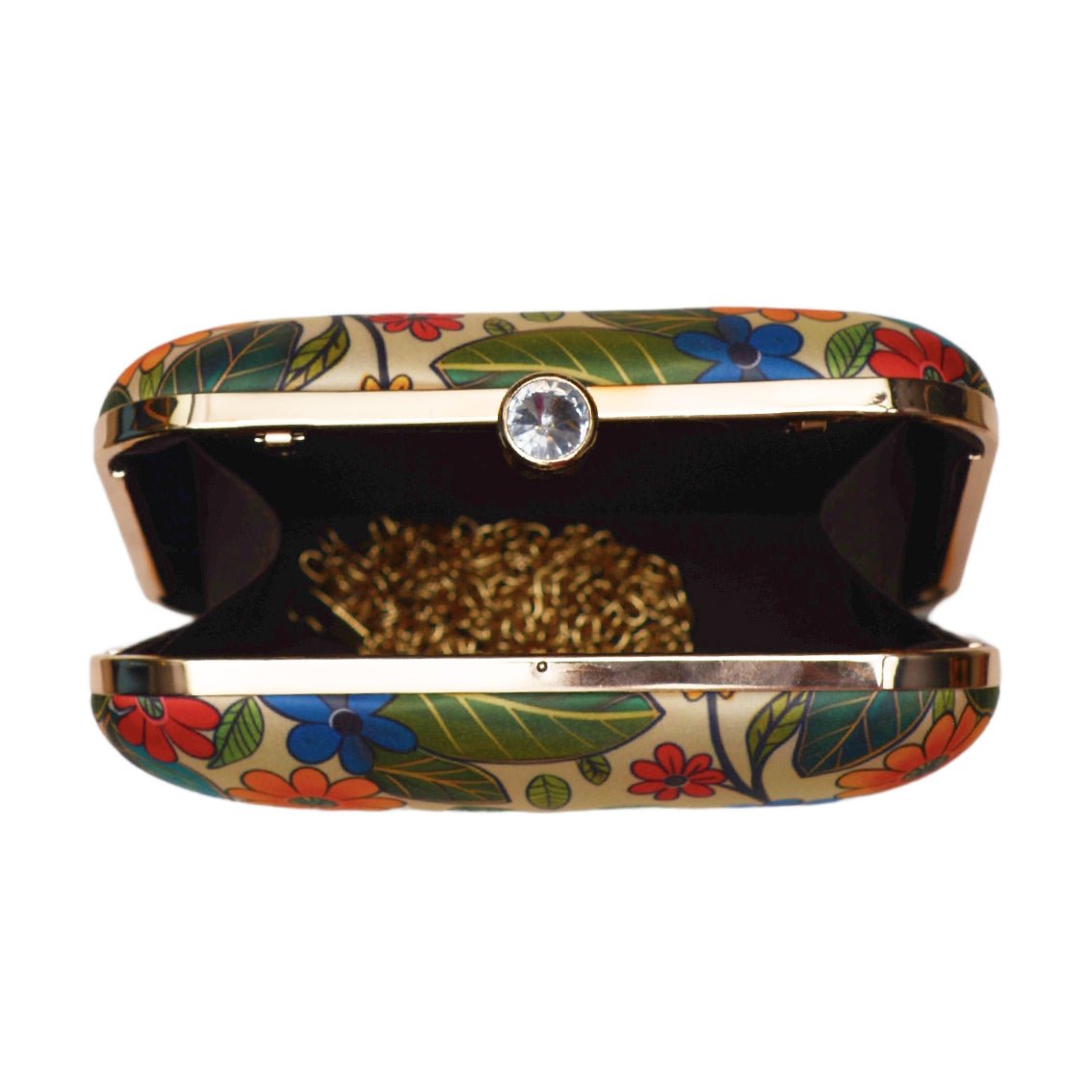 Beige Flower And Bird Printed Clutch