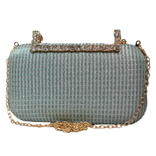 Sky Blue Based Shimmery Fabric Clutch