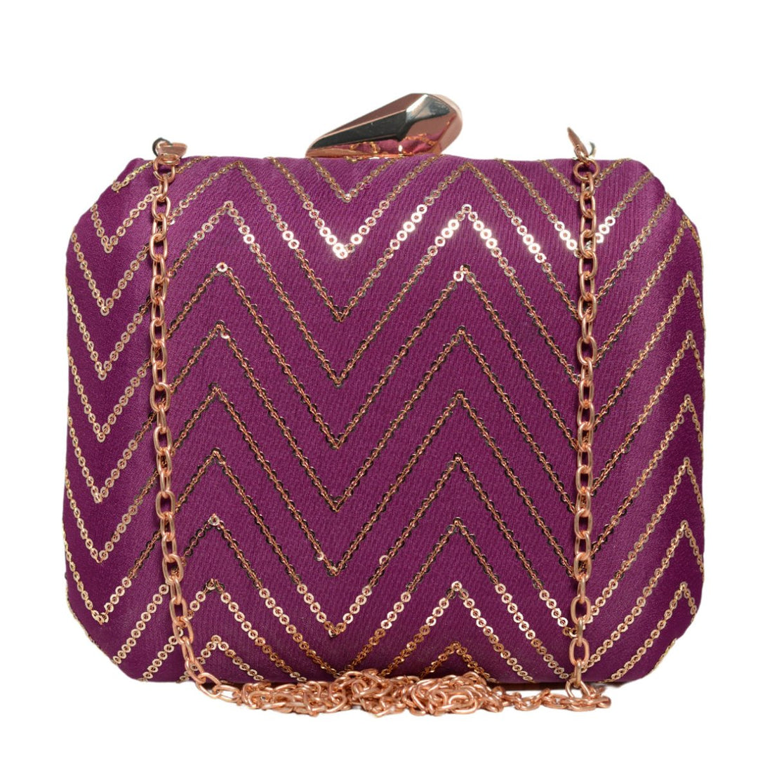Wine Sequins Zigzag Embroidery Clutch