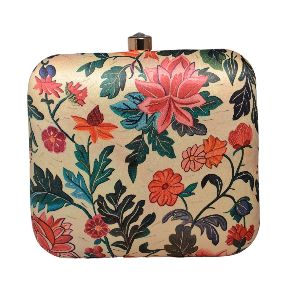 Red And Pink Floral Printed Clutch