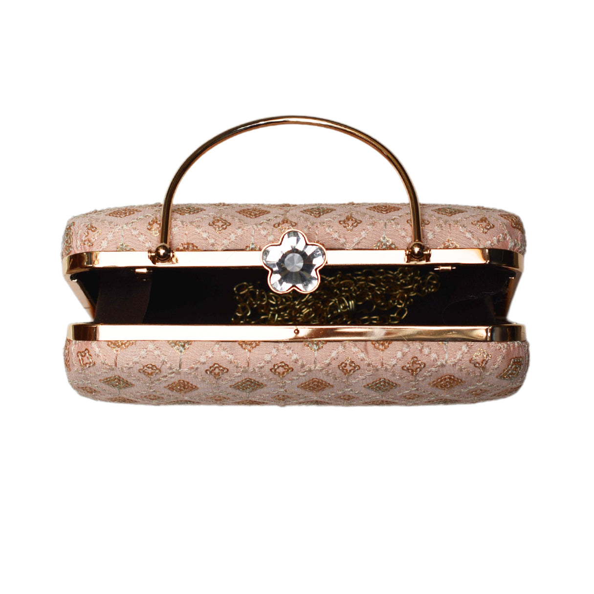 Pink Box Pattern Embroidery Clutch