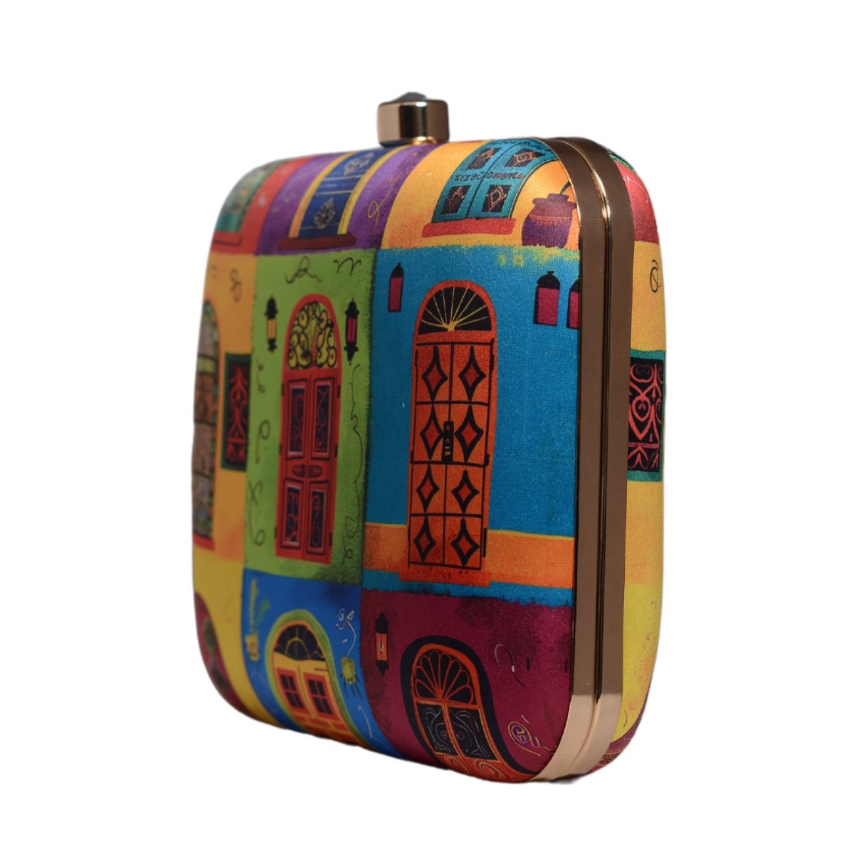 Multicolour Doors Printed Clutch
