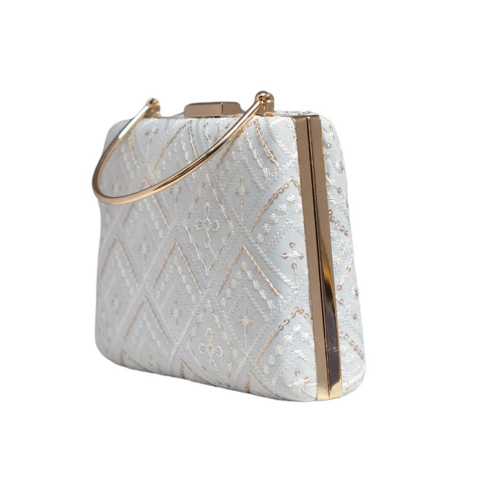 Artklim White Embroidery Party Clutch