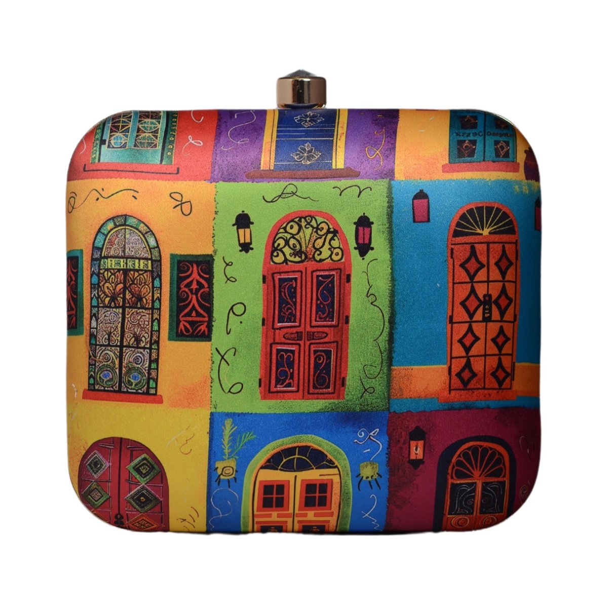 Multicolour Doors Printed Clutch