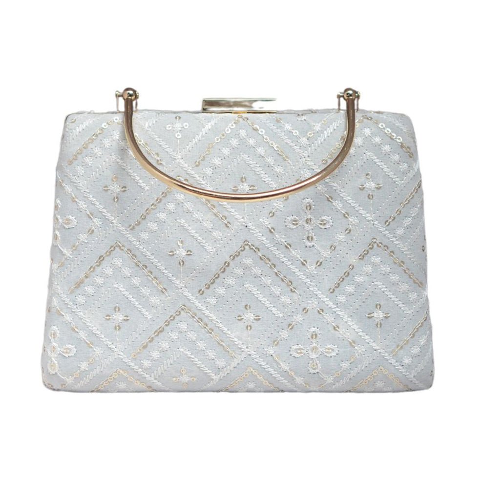 Artklim White Embroidery Party Clutch