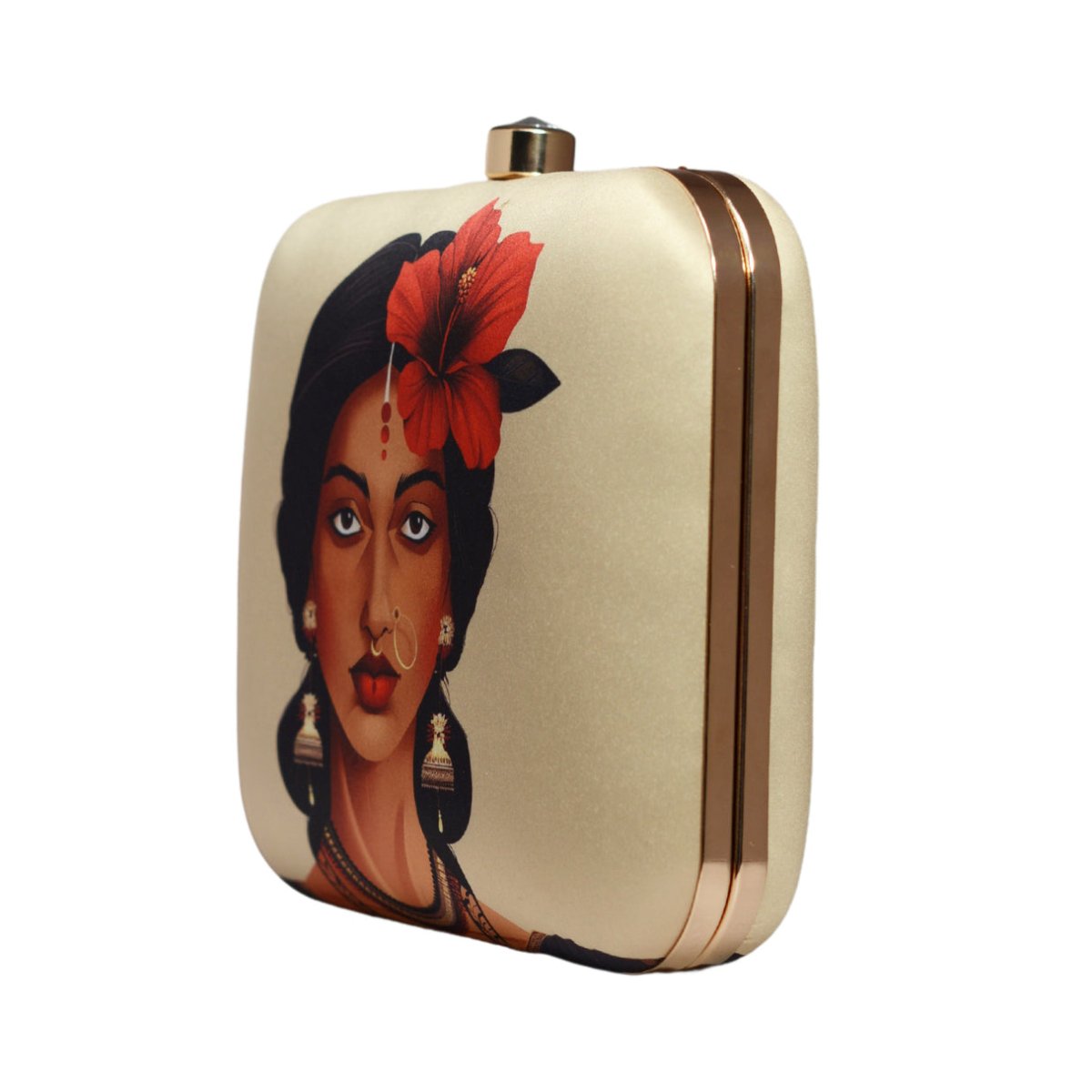 Cream Floral Woman Portrait Clutch