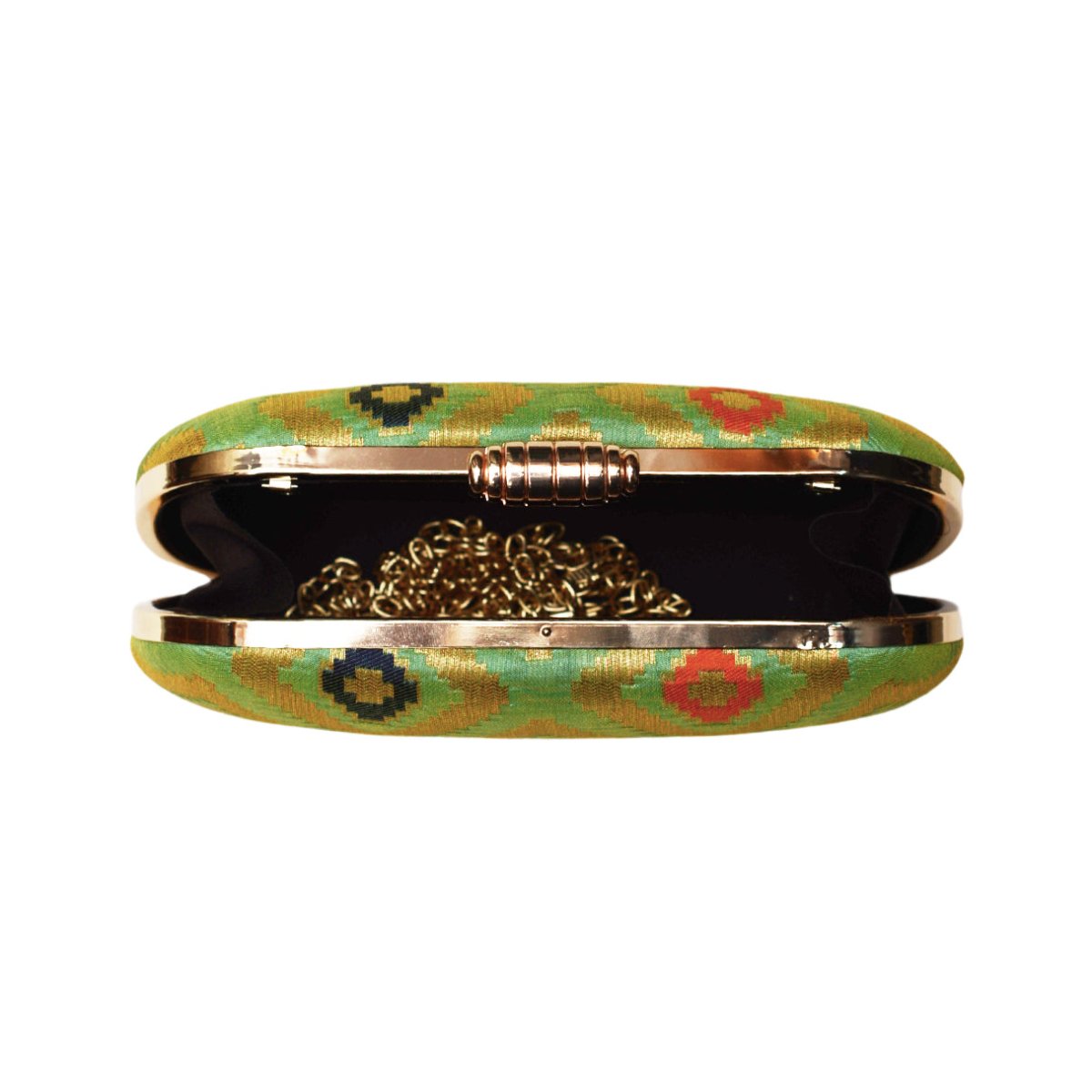 Green And Golden Brocade Fabric Clutch