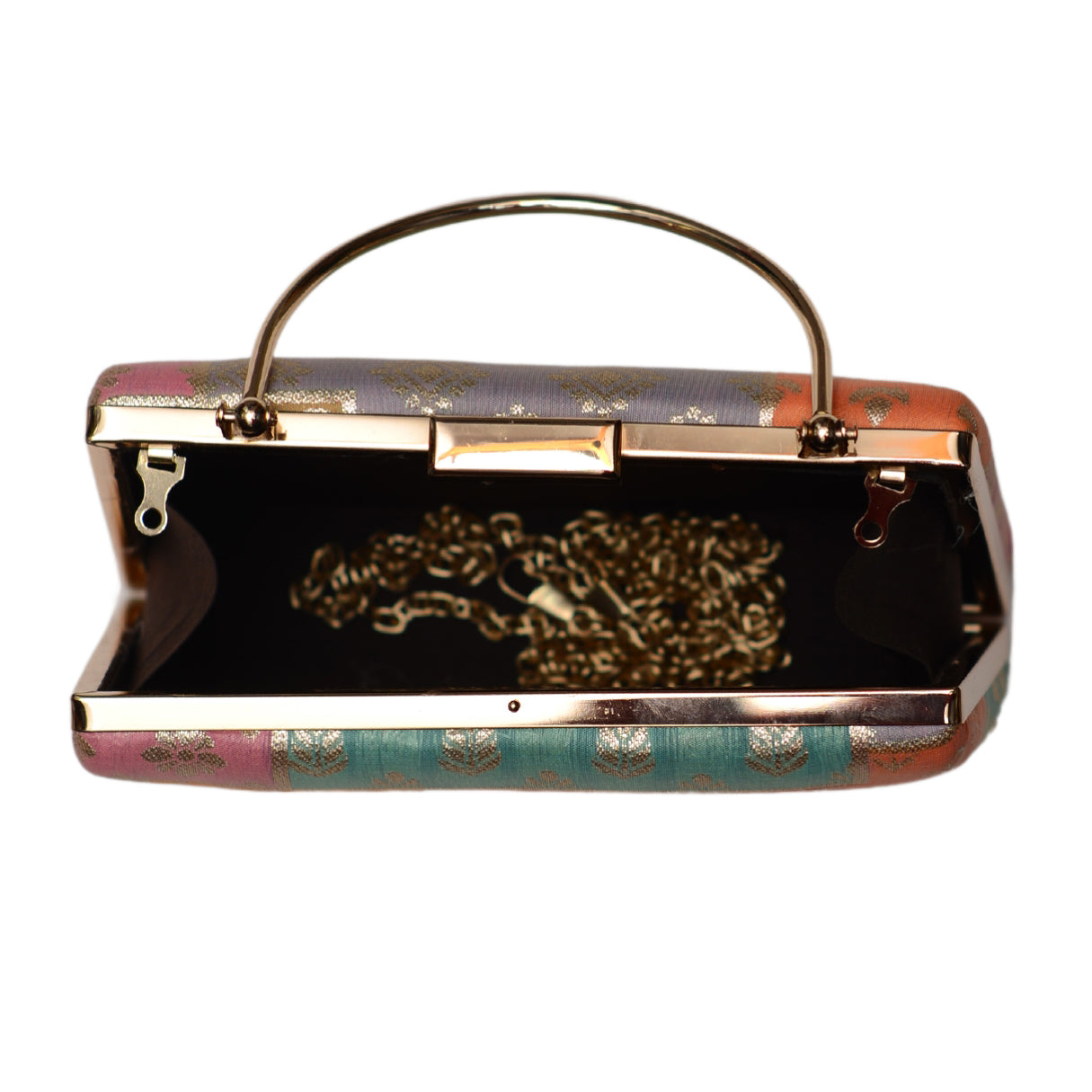 Pink Multipattern Brocade Fabric Clutch