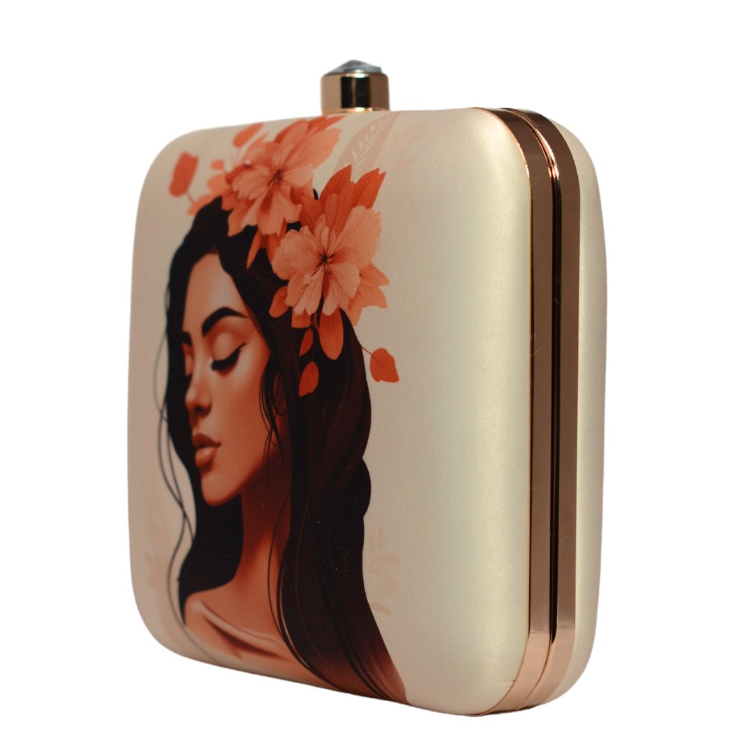 Floral Lady Portrait Printed Clutch