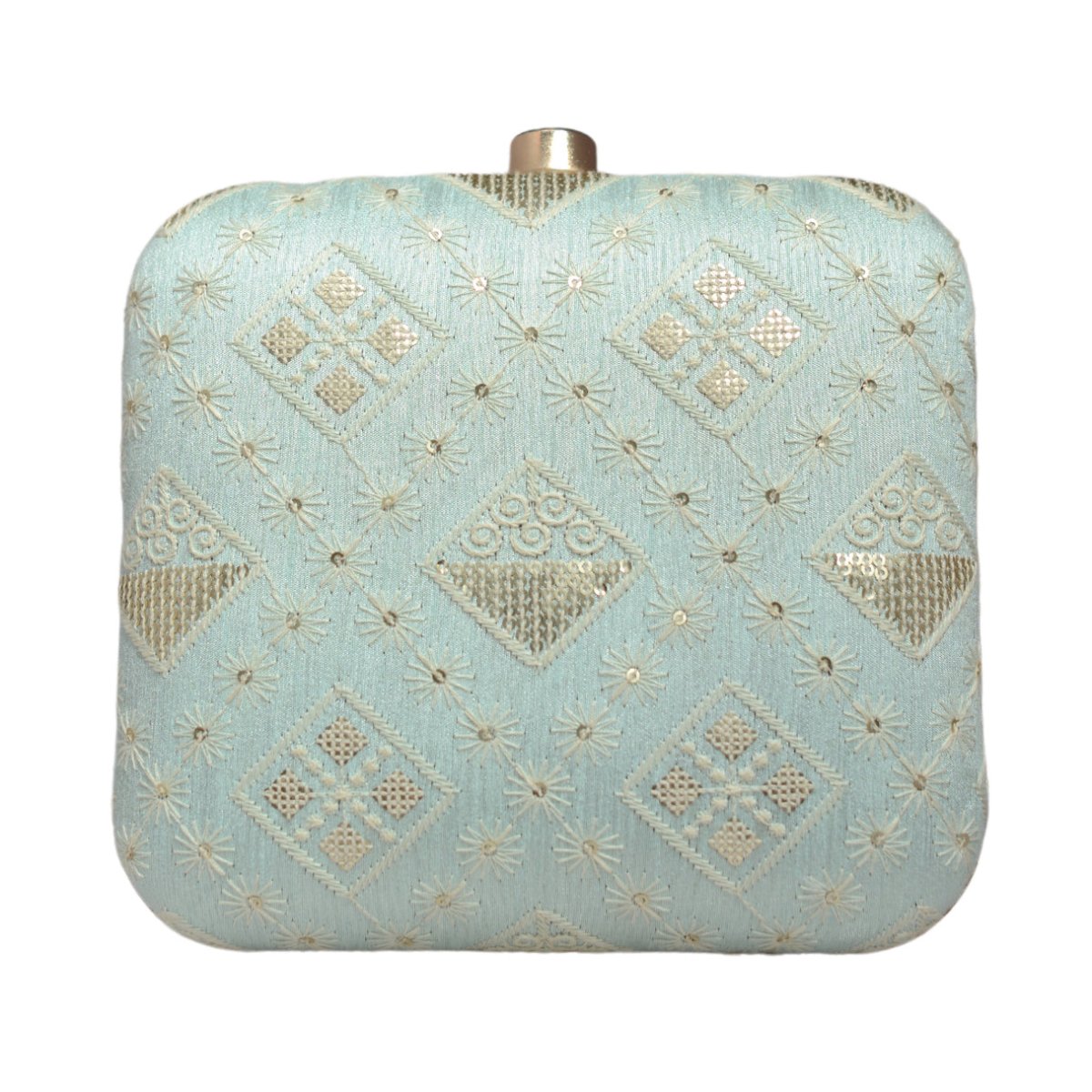 Sky Blue Threadwork And Sequins Embroidery Clutch