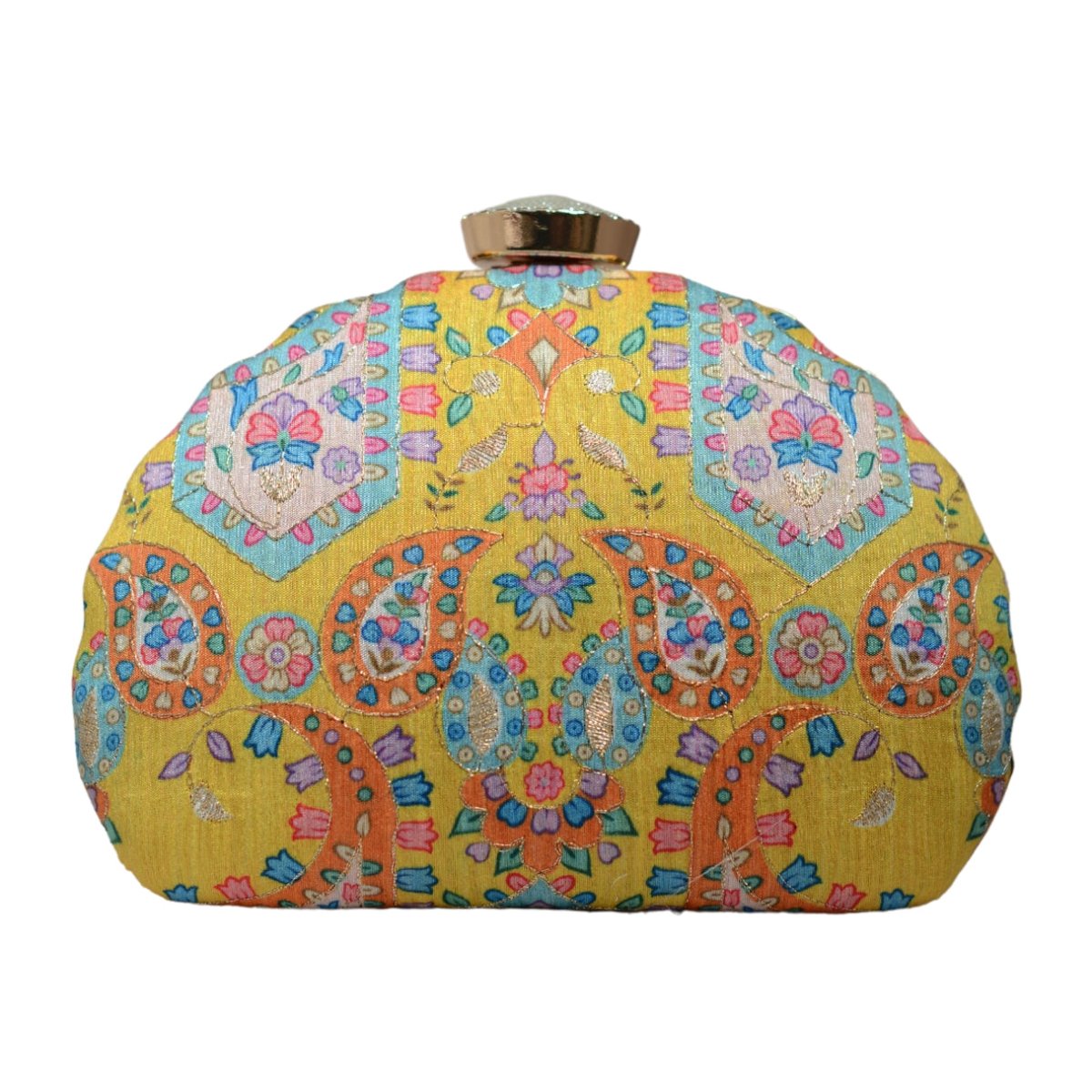 Yellow Floral Golden Zari Embroidery Clutch