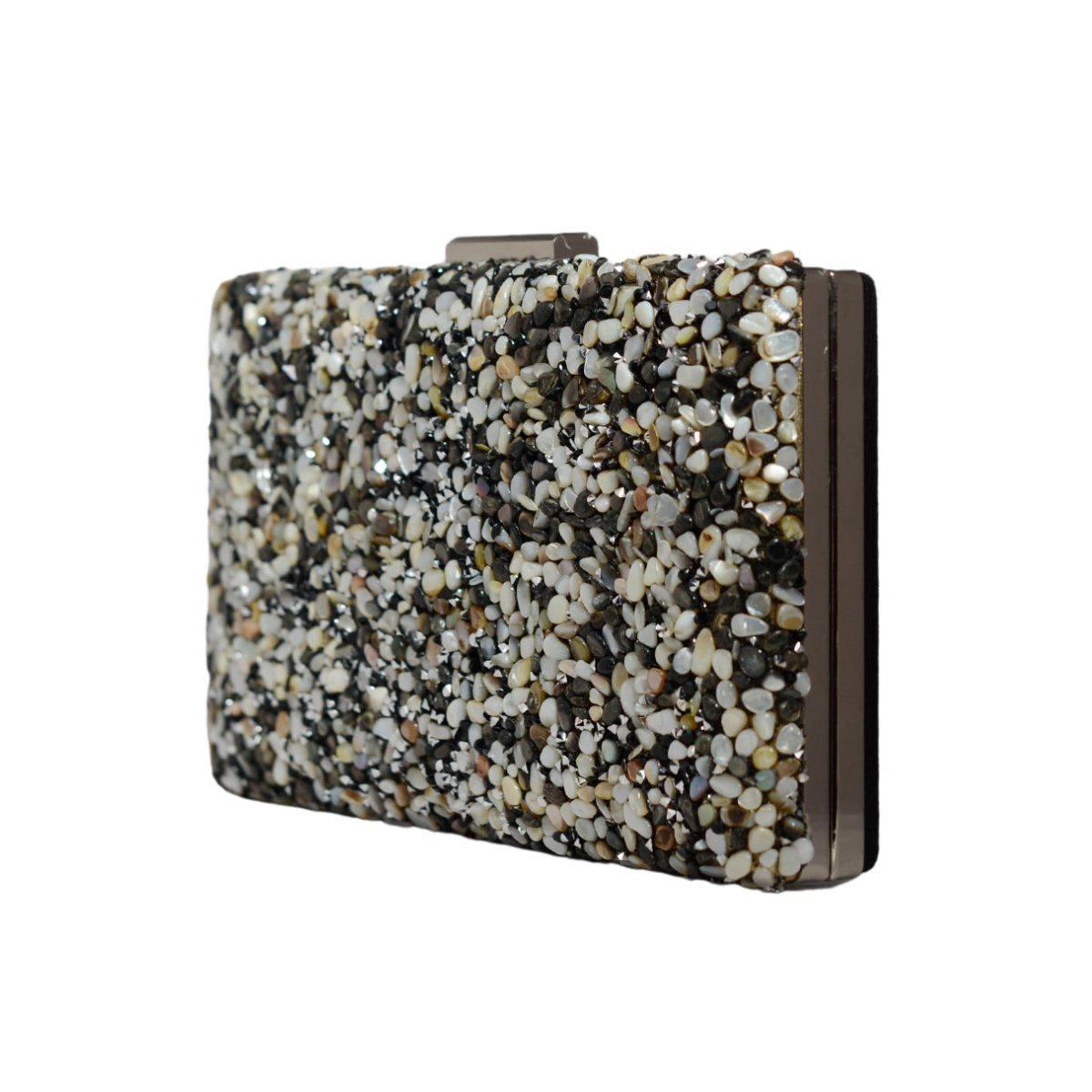 Black Gravel Stone Metallic Evening Clutch