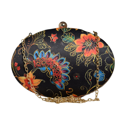 Multicolor Floral Batik Print Oval Clutch