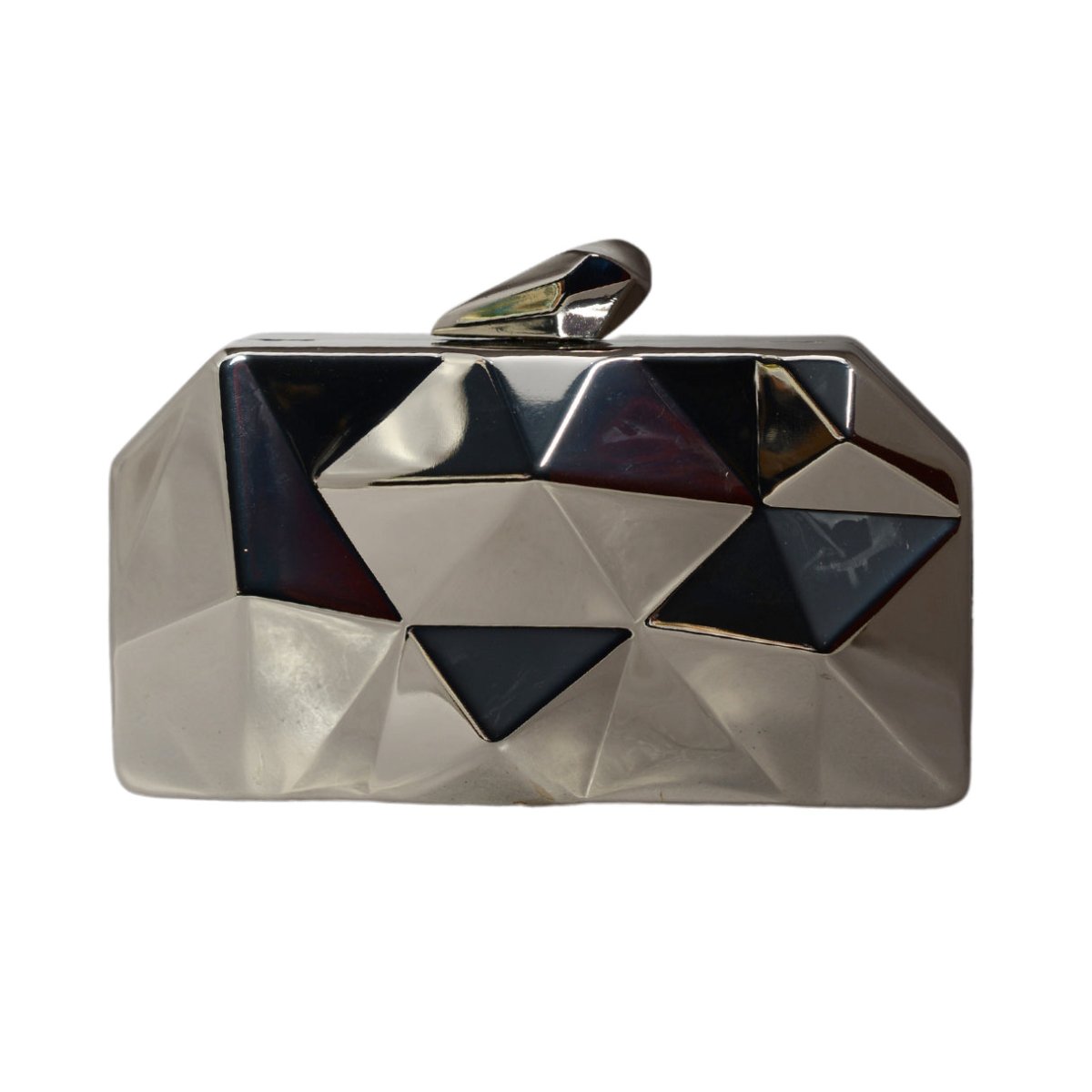 Metallic Silver Hexagon Metal Clutch