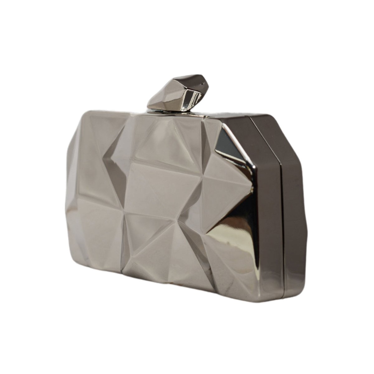 Metallic Silver Hexagon Metal Clutch