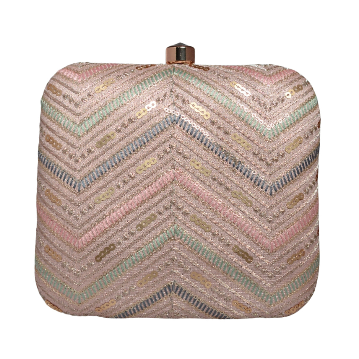 Pink Zigzag Pattern Embroidery Clutch