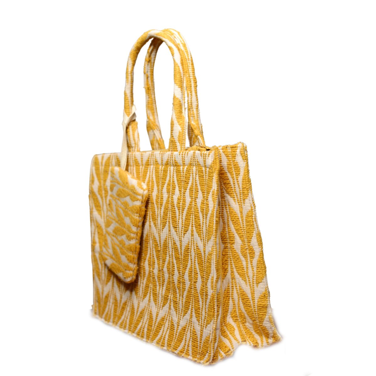 Yellow And White Jacquard Box Style Tote bag