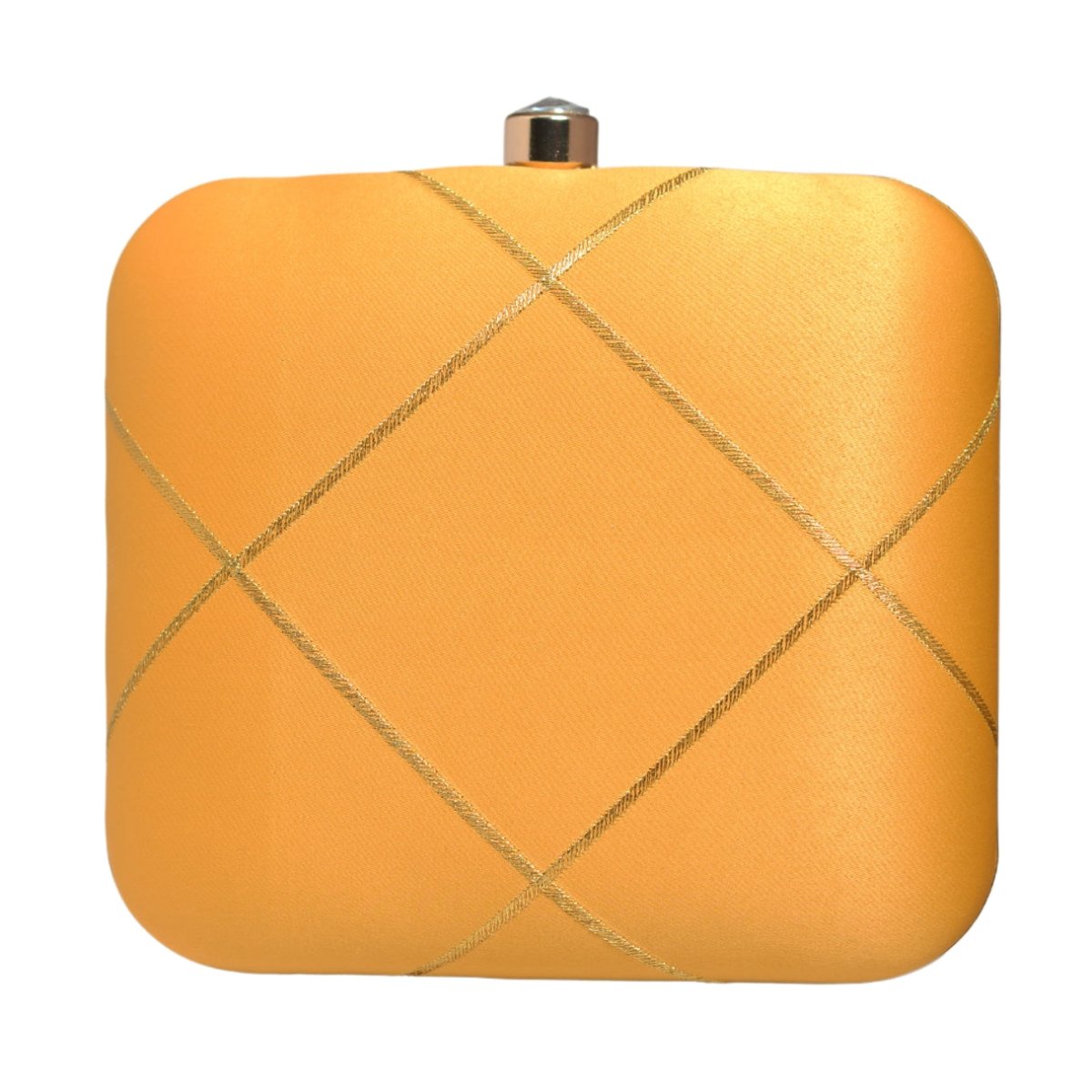Yellow And Golden Checks Embroidery Clutch