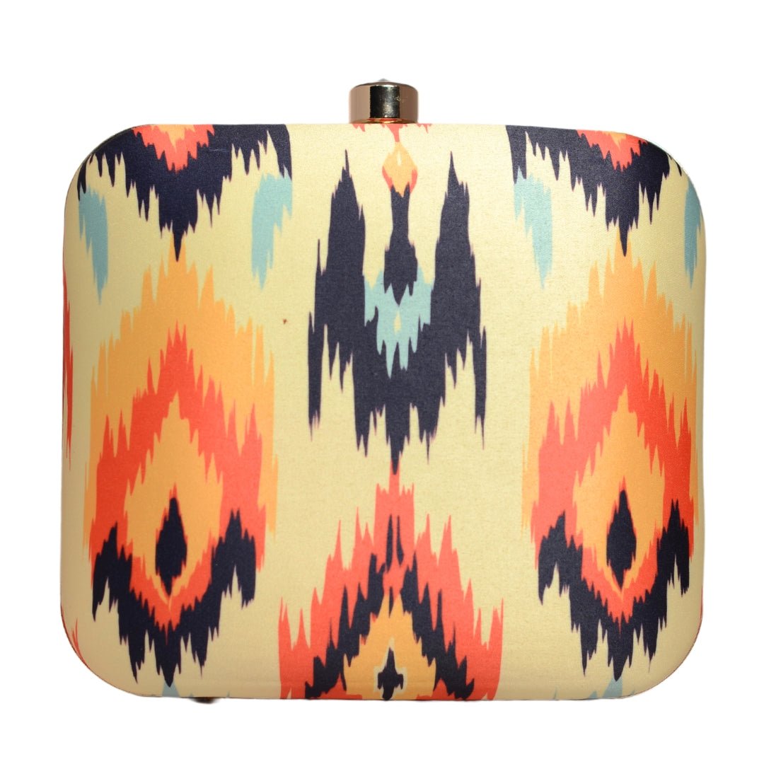 Yellow Based Multicoloured Ikkat Printed Clutch