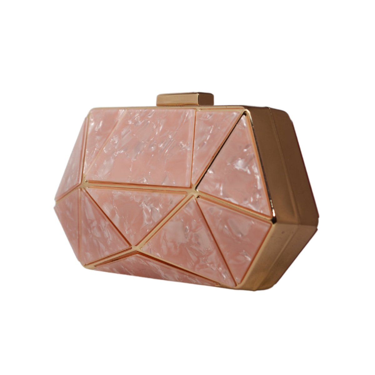 Peach Acrylic MOP Cutout Hexagon Metal Clutch