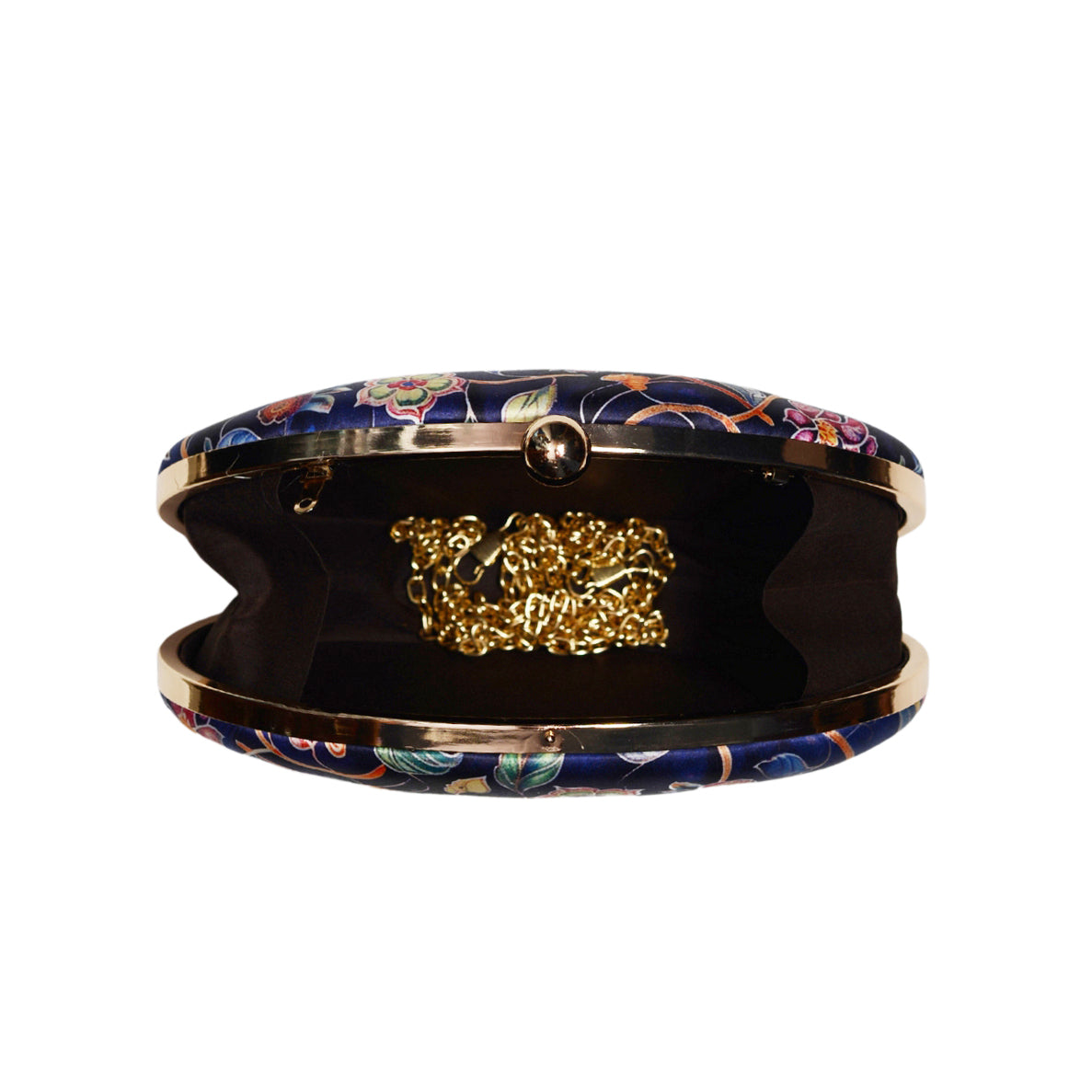 Blue Floral Printed Oval Clutch