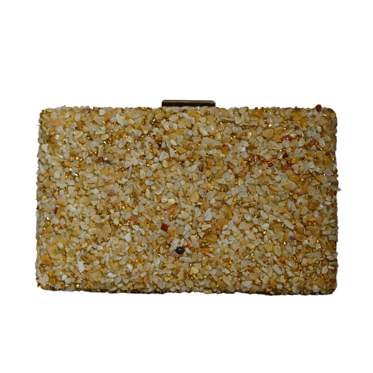 Gold Gravel Stone Metallic Evening Clutch