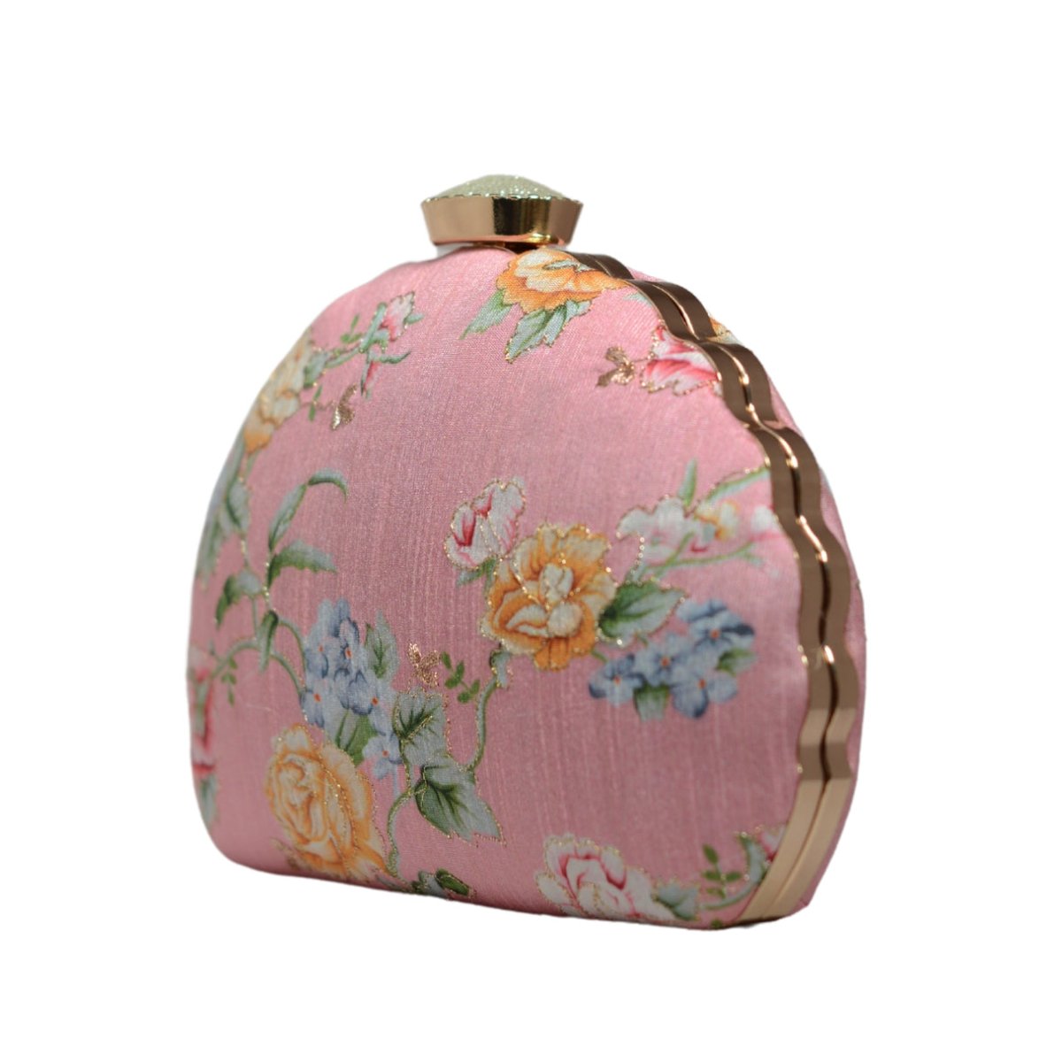 Pink Floral Printed Zari Embroidery Clutch