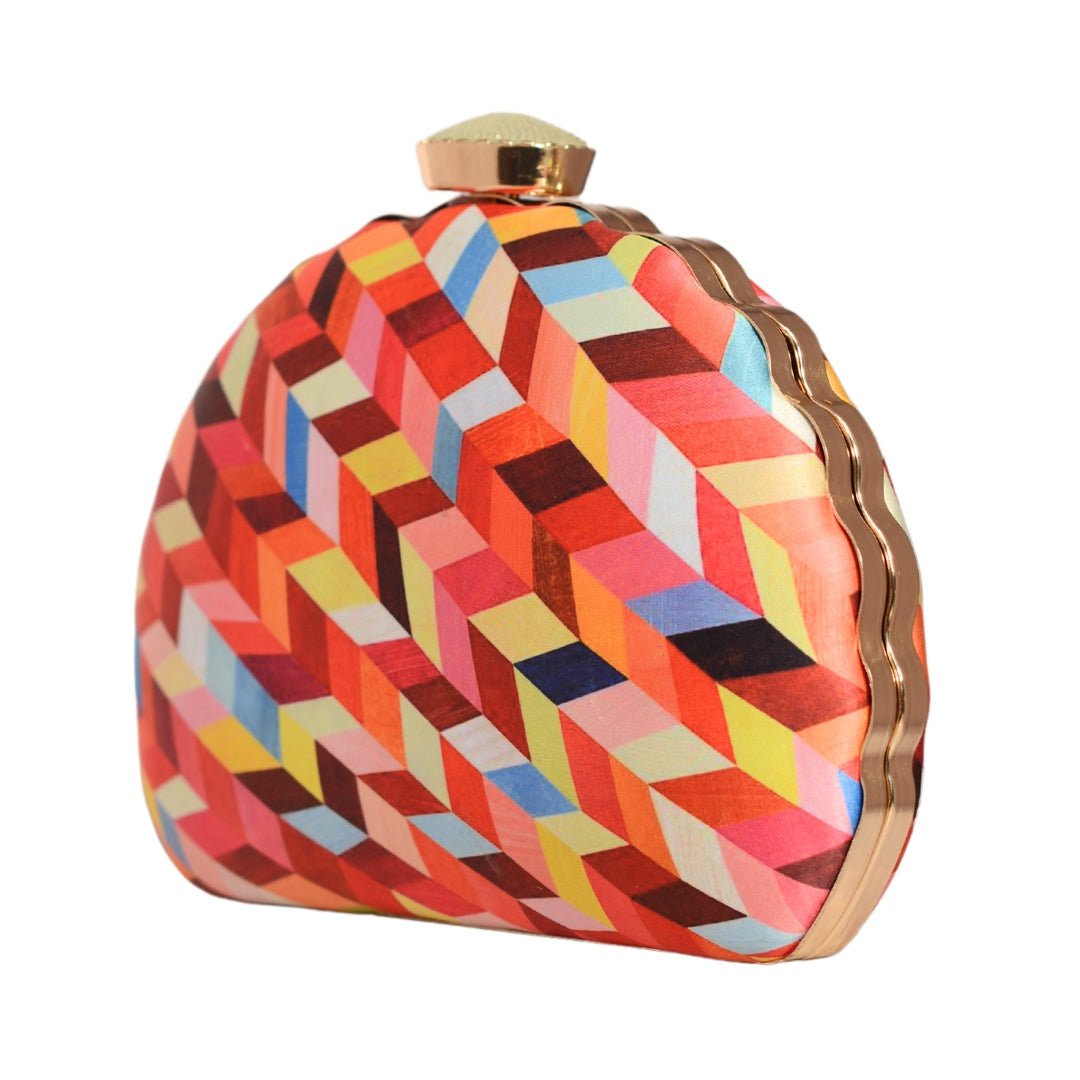 Artklim Multicoloured Geometrical Pattern Printed Clutch