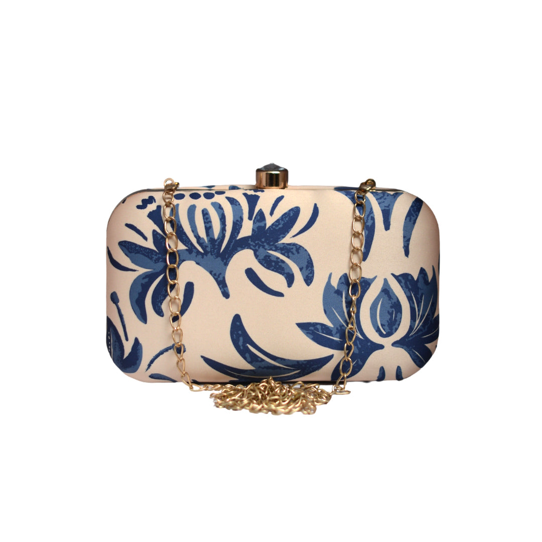 Artklim Peach And Navy Blue Printed Cltuch
