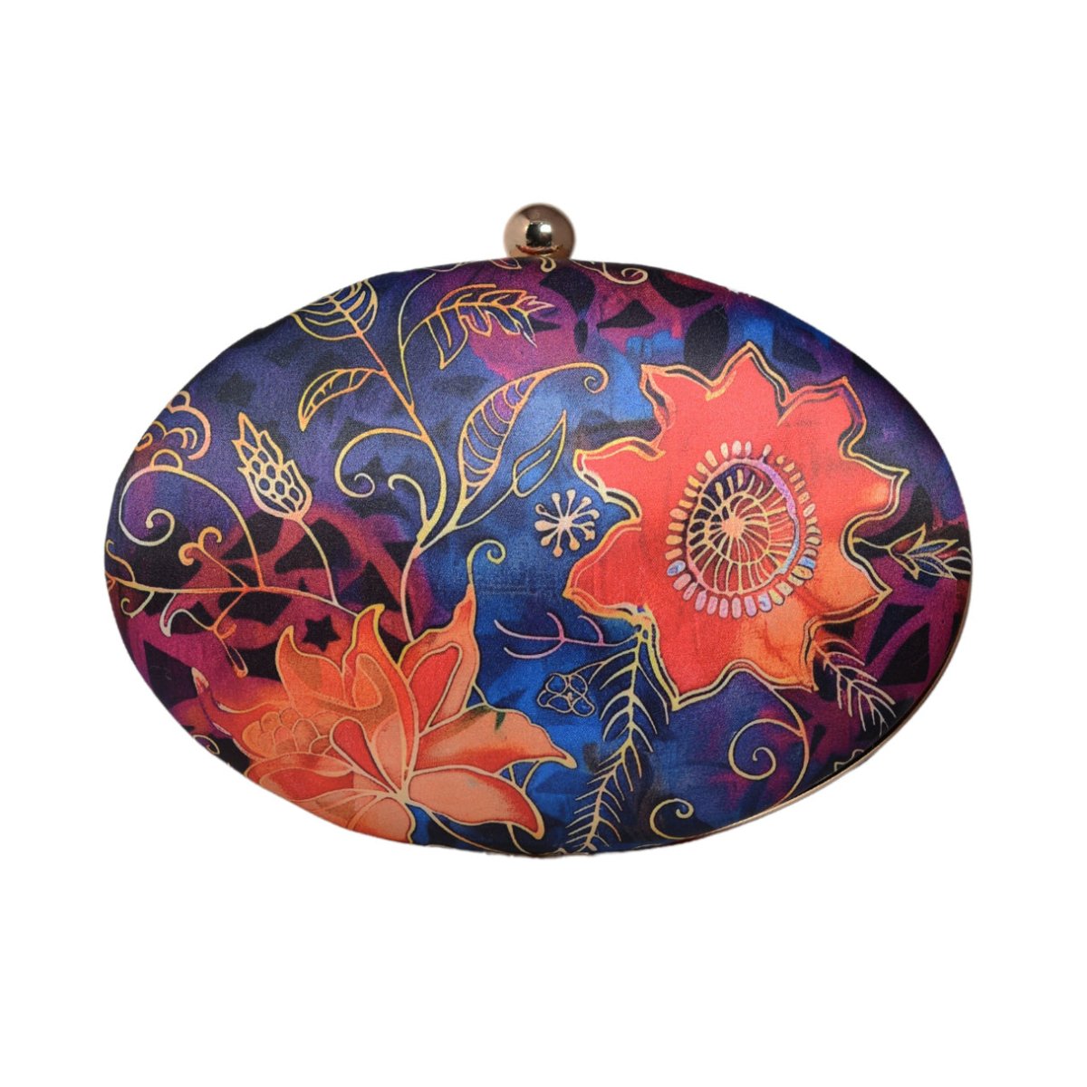 Blue Batik Print Oval Clutch