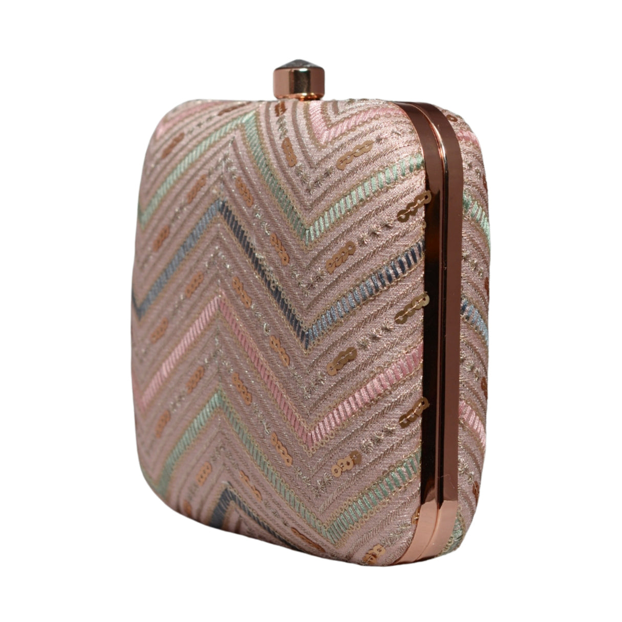 Pink Zigzag Pattern Embroidery Clutch