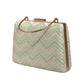 White And Green Zigzag Embroidery Clutch