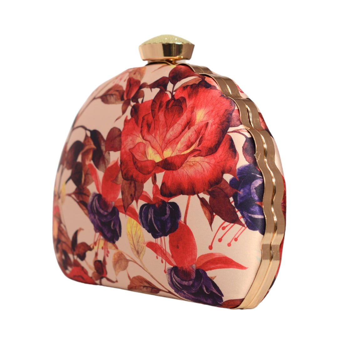 Artklim Beige Based Floral Printed D-shape Clutch