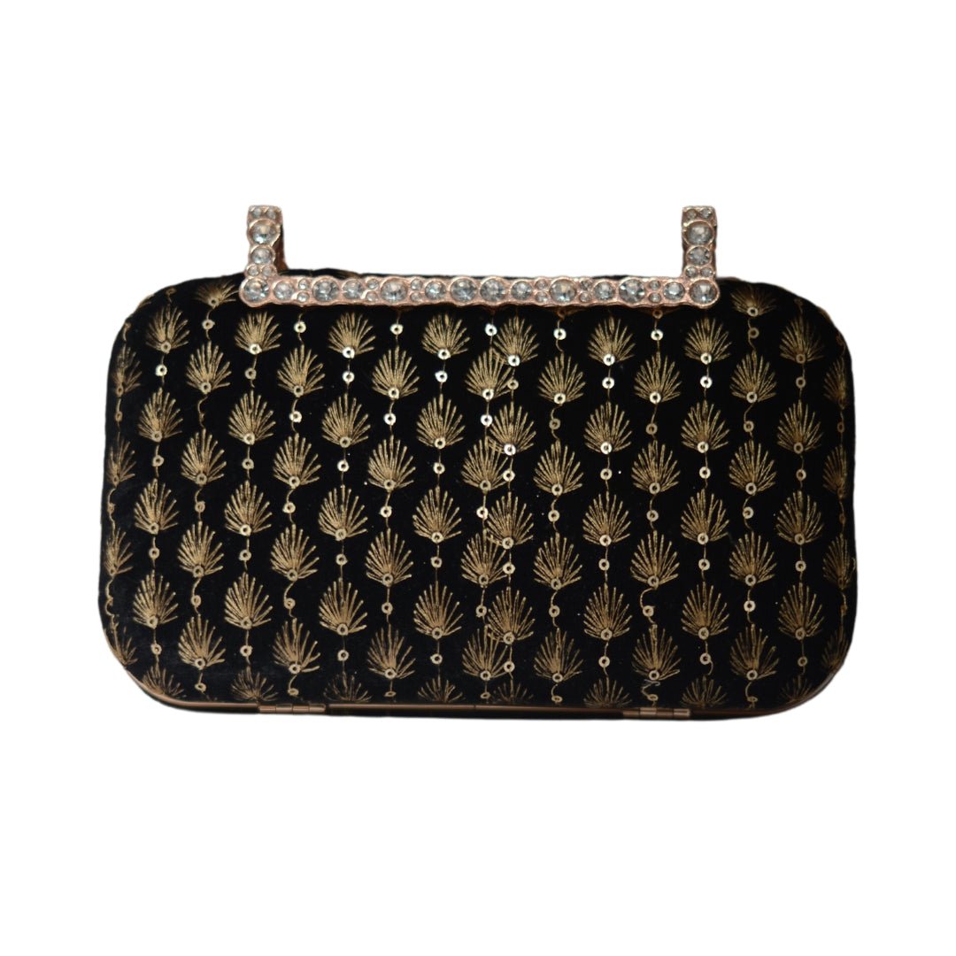 Artklim Black Embroidery Party Clutch