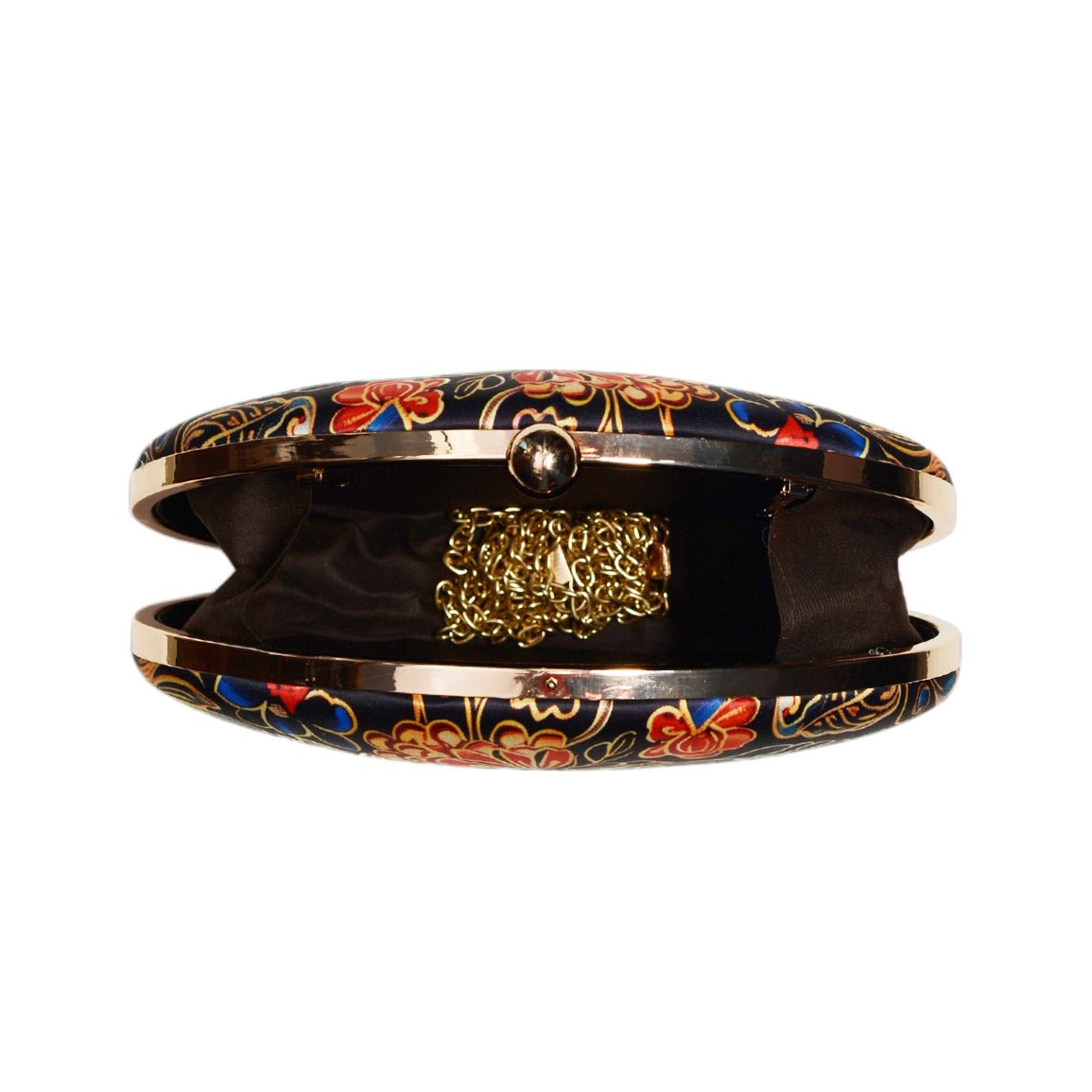 Red and Blue Floral Printed Oval Clutch