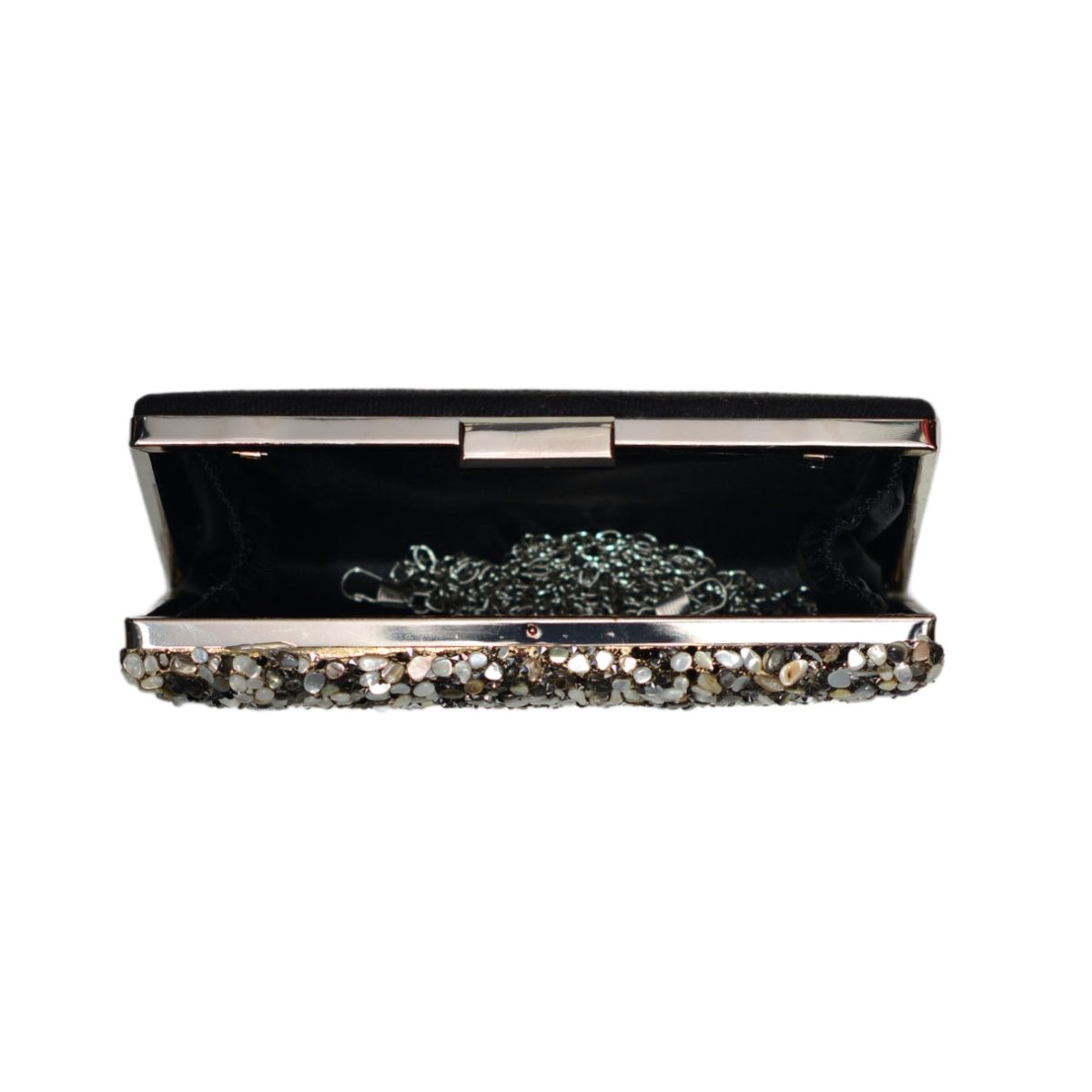 Black Gravel Stone Metallic Evening Clutch