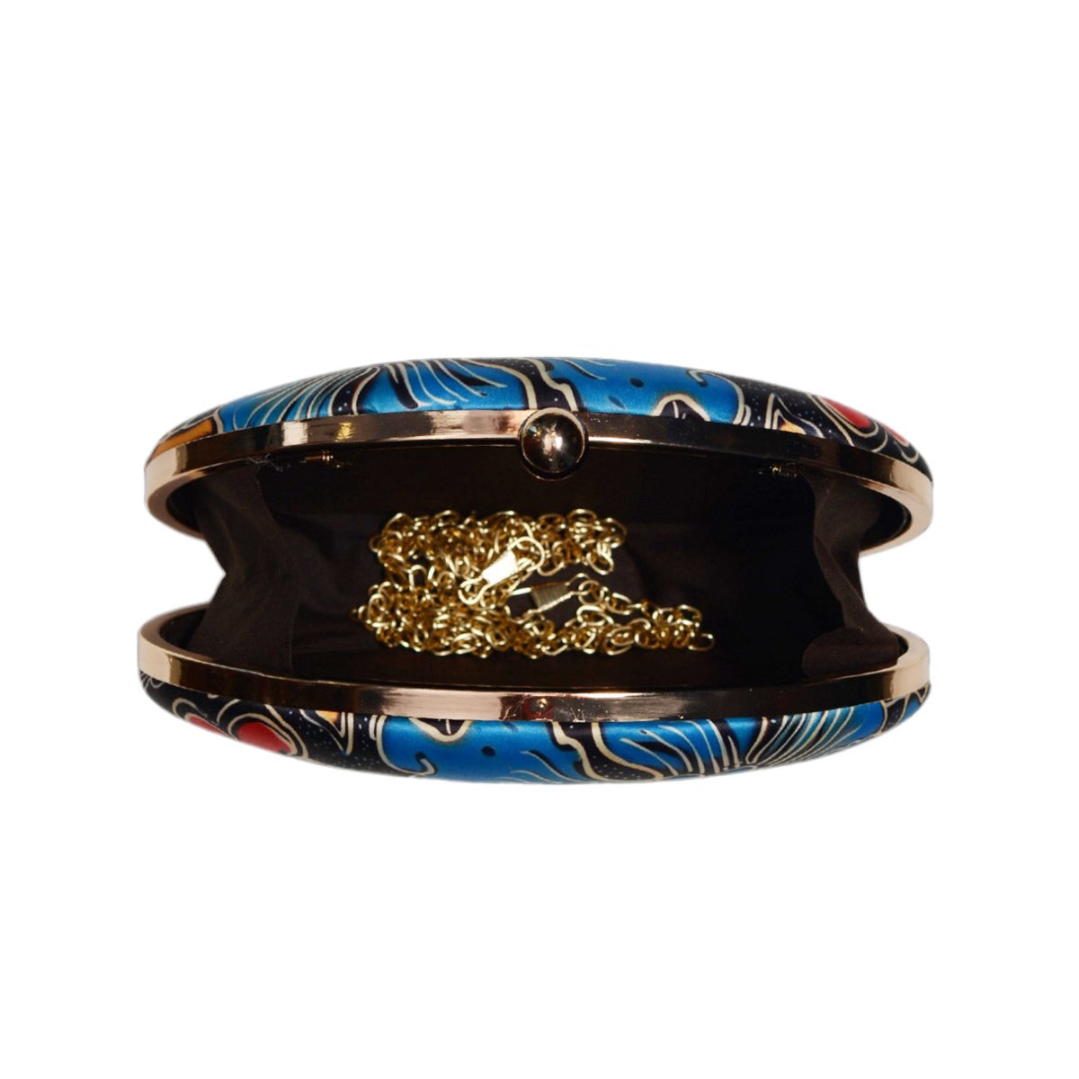 Blue And Red Floral Printed Oval Clutch