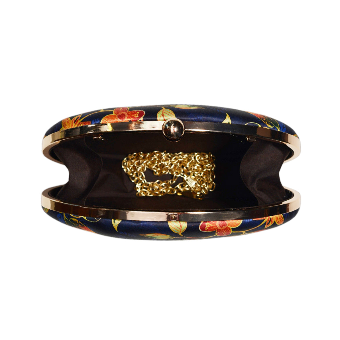 Blue And Yellow Floral Printed Oval Clutch
