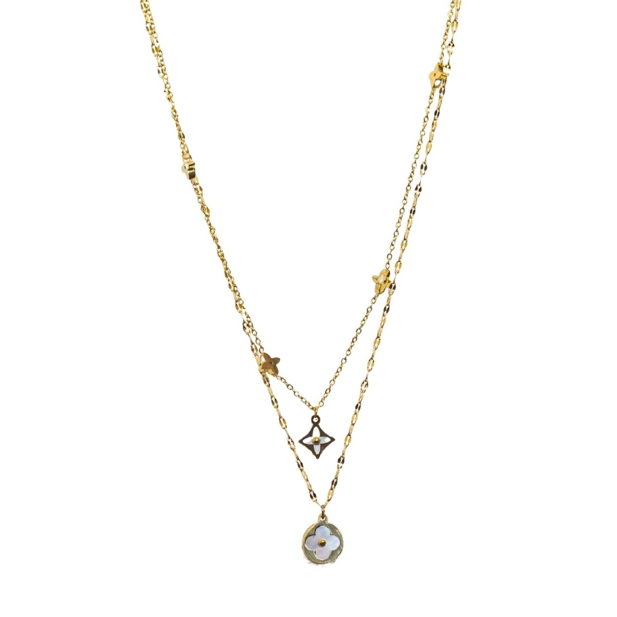 Artklim Gold Plated Double Layered Clover Flower Pendant Necklace