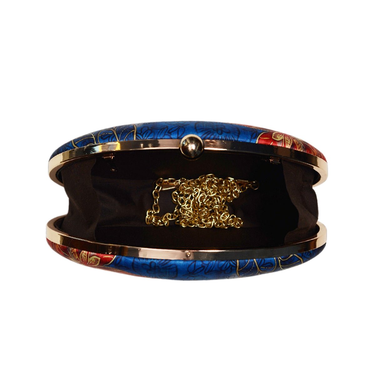 Blue Flower Printed Oval Clutch