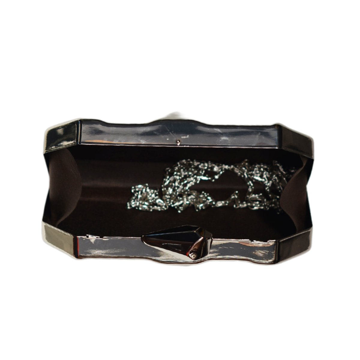 Metallic Silver Hexagon Metal Clutch